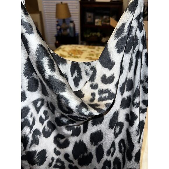 Glam Leopard Cowl Neck Mini Slip Dress-Women's Medium - Picture 6 of 11